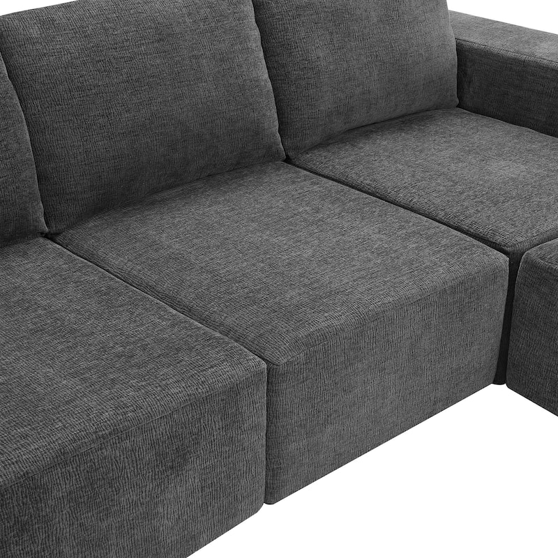Modular U-Shaped Sectional Sofa with 2 Ottomans, Chenille Cloud Floor Couch, Fully Compressed Upholstered Sofa