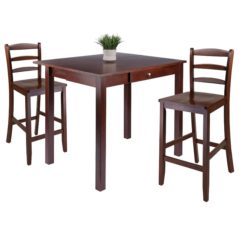 3-Pc High Drop Leaf Table with Ladder-back Counter Stools, Walnut