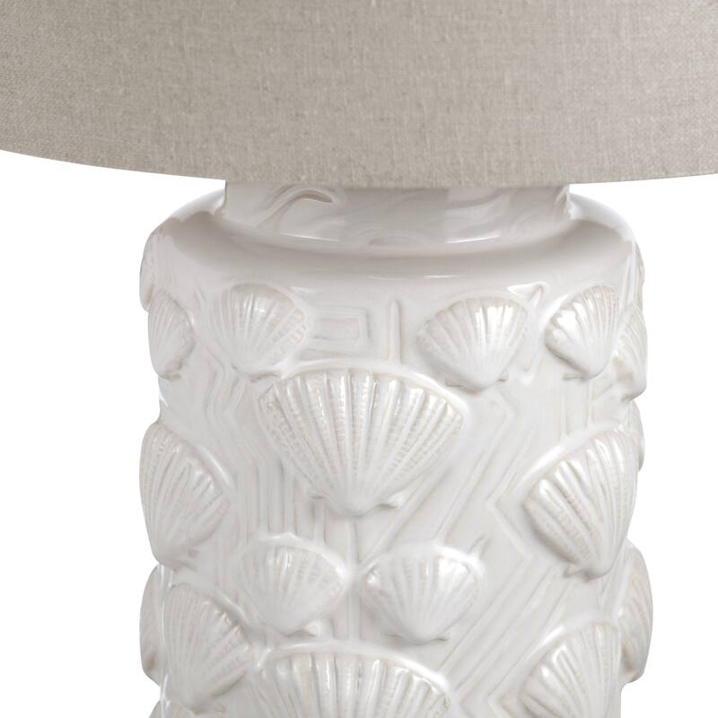 White Ceramic Coastal Table Lamp with Shade - 11" x 11" x 23"