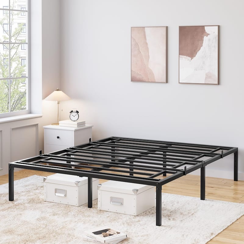 Bed Frame No Box Spring Needed - Black-16" - Full