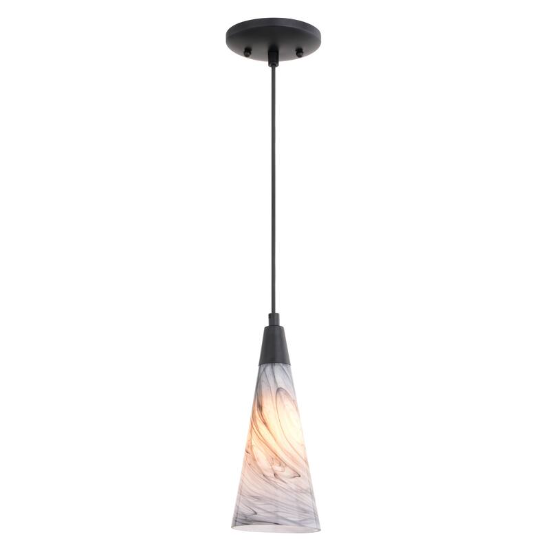 Milano Transitional Mini Pendant Ceiling Light Multi Color Art Glass - Matte Black - 4.25-in W x 10.5-in H x 4.25-in D