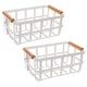 preview thumbnail 6 of 9, Simplify Rectangular Metal Basket with Bamboo Handles White - 2 Pack