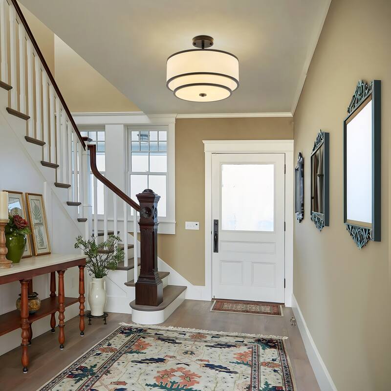 Starsky Modern 3-light Fabric Drum Semi Flush Mount