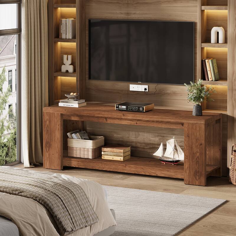 Solid Wood TV Stand, Media Console with Open Shelves, TV Entertainment Center Living Room Bedroom Accent Television Stand