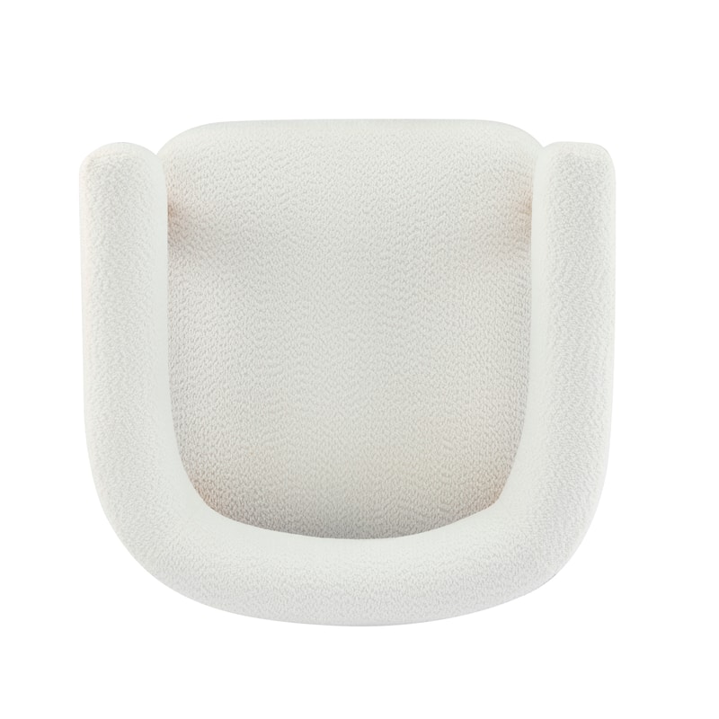 Roomfitters Boucle Upholstered Accent Arm Chair, Modern Lounge Barrel Seat, White+Natural