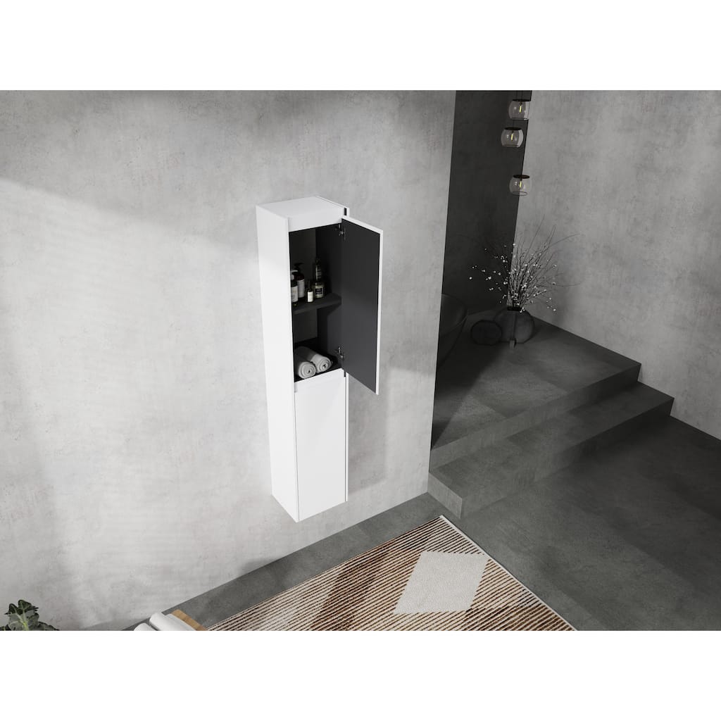 12" Bathroom Side Cabinet, 2-Soft Close Doors, Float Mounting Design