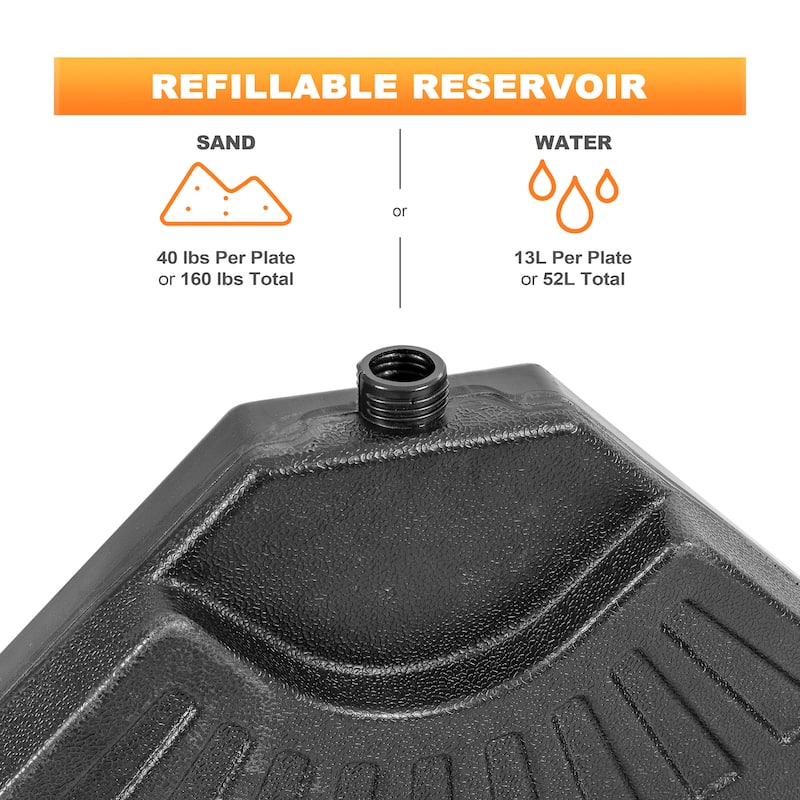 Outdoor 4-Piece 52L Fan-shaped Patio Umbrella Base, HDPE Plastic, Black