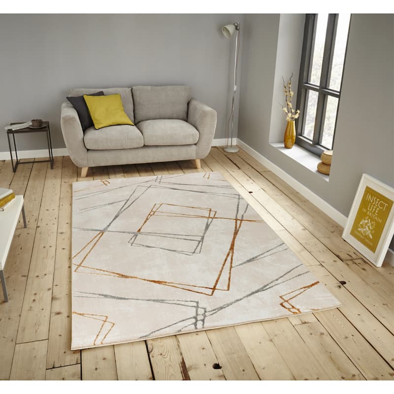 Maz Collection Beige/Gray/Yellow Contemporary Lines Area Rug