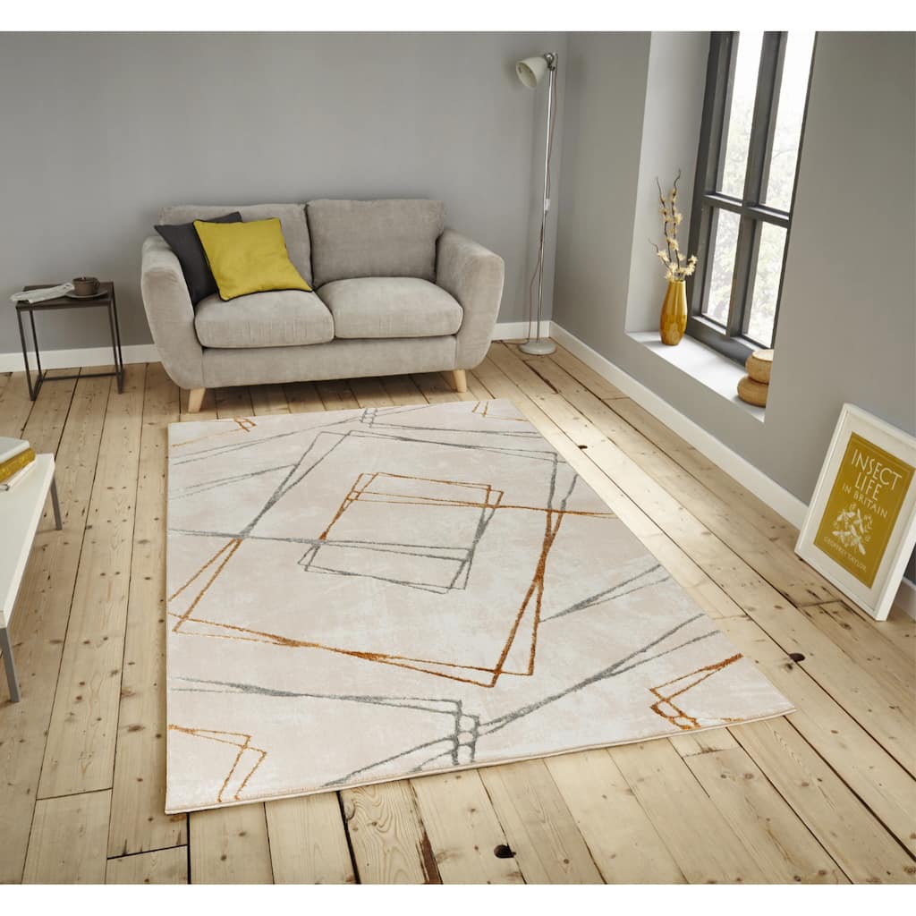 Maz Collection Beige/Gray/Yellow Contemporary Lines Area Rug