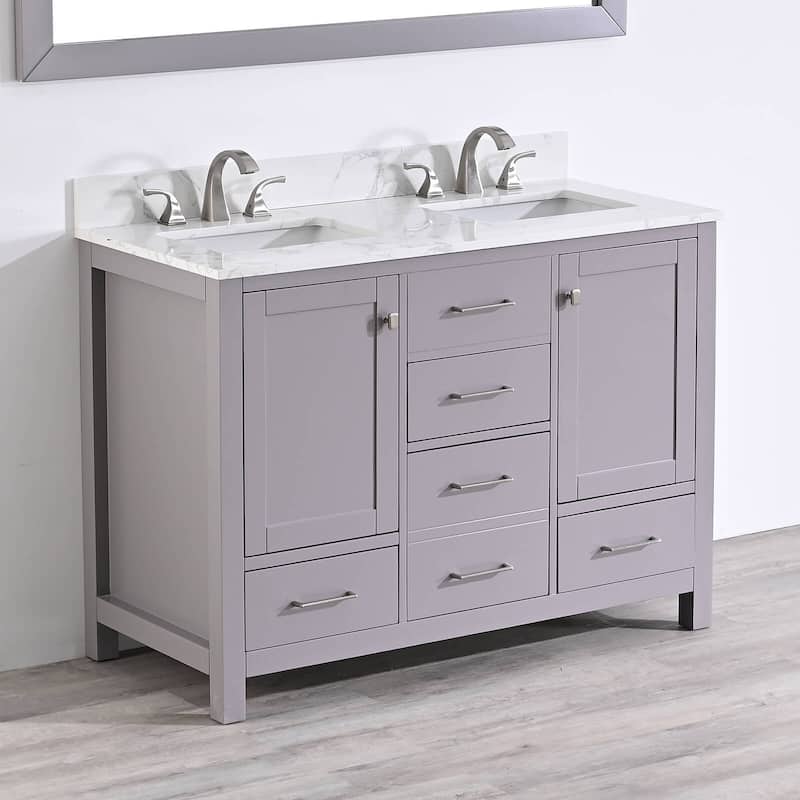 Bathlet 48 in. W Double Sinks Bath Vanity in Grey with Marble Top