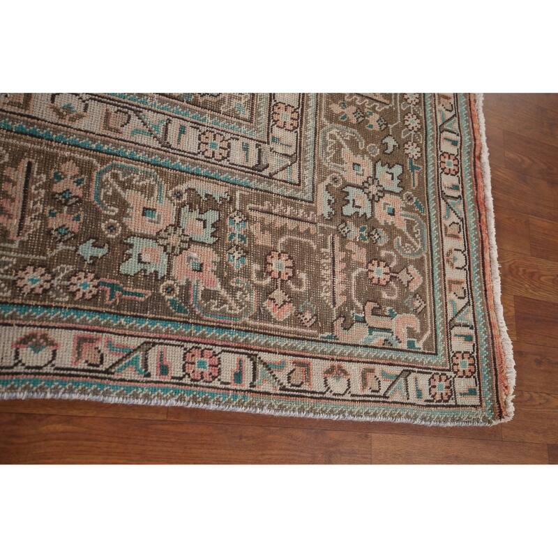 Distressed Tabriz Persian Vintage Rug Hand-Knotted Pink Wool Carpet - 8'2" x 11'1"