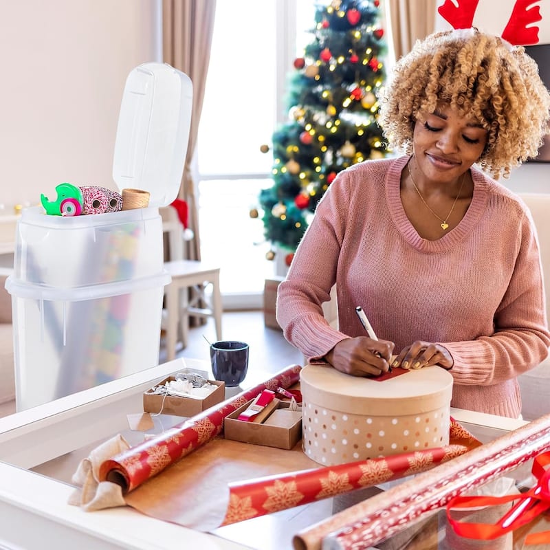 Rubbermaid Wrap N Craft Plastic Storage Container for Wrapping Paper and Crafting Supplies - 17.12 x 10 x 26.75 inches