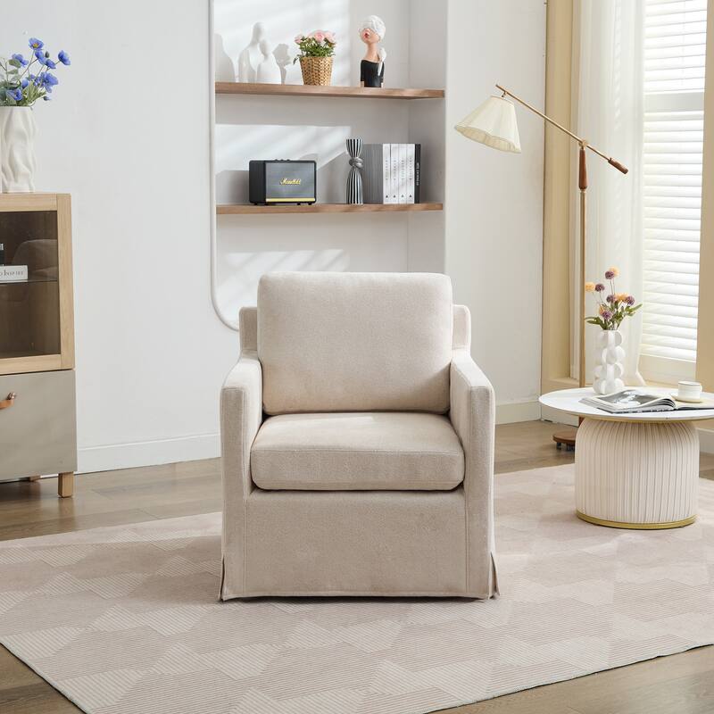 29.92'' Swivel Accent Chair, Upholstered Skirted Swivel Chair with Removable Back Cushion, 360 Degree Comfy Armchair