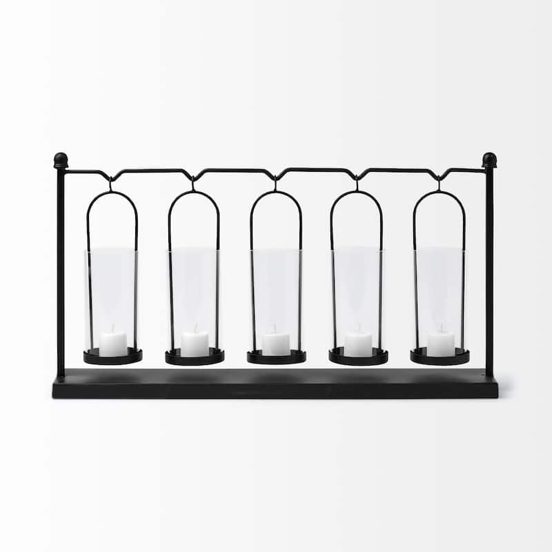 Erlen Black Metal Hanging Votive Five Candle Table Candle Holder - 23.6L x 3.9W x 12.8H