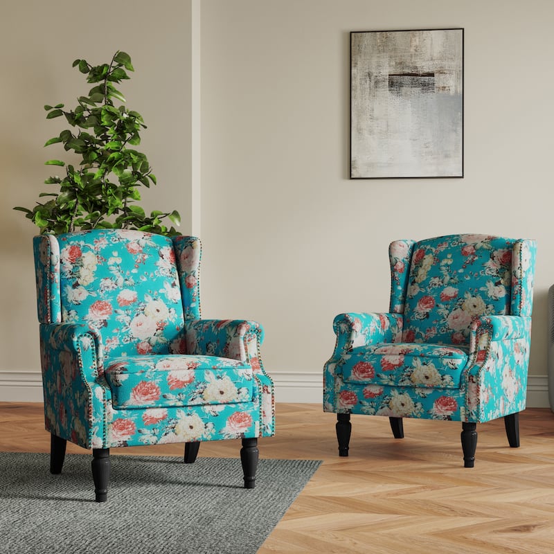 Set of 2 Patterned Upholstered Accent Chair for Living Room