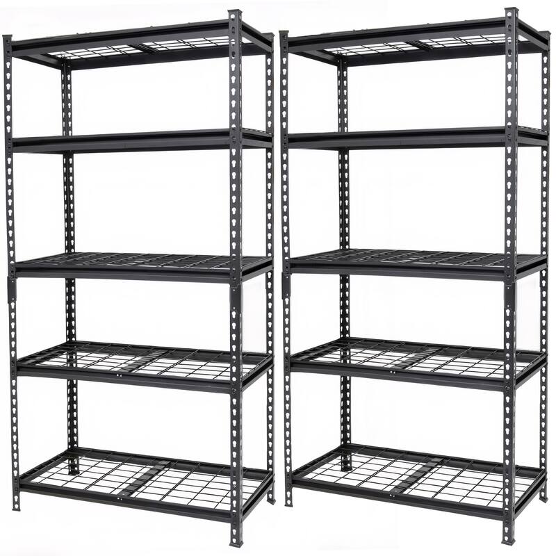 2-piece 5-Tier Storage Shelves set, Heavy-Duty Garage Shelving, Adjustable Shelving Unit, Steel Shelf, Boltless Assembly