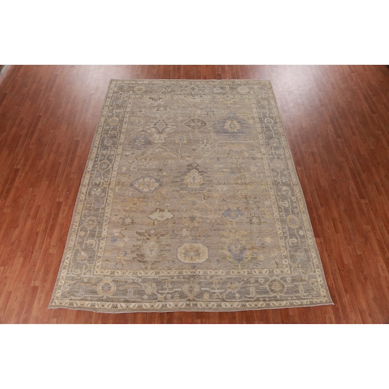 Hand Knotted Oriental 100% Wool Carpet Transitional All-Over Beige & Ivories Oushak Area Rug - 11' 8'' X 8' 9''
