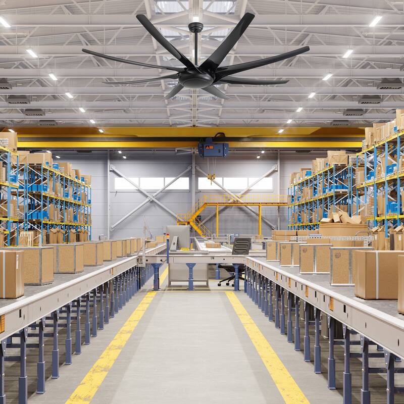 Large 100/84-inch 8-Blade Matte Black Ceiling Fan with Remote,No Light