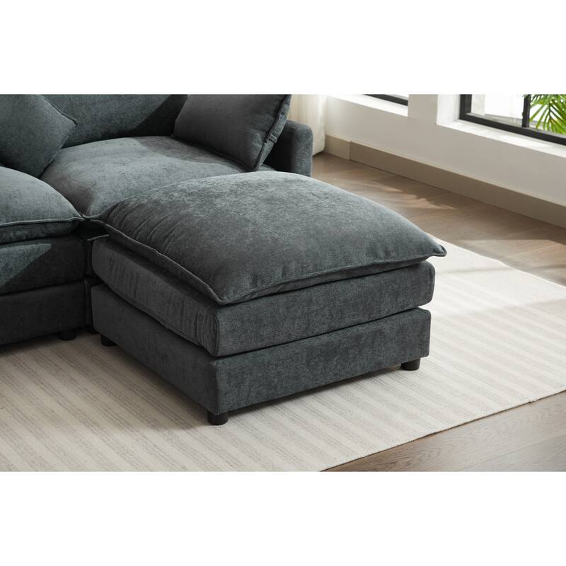 L-Shaped Modular Sectional Sofa with Removable Ottoman, Chenille Upholstered 3-Seater Sofa, Deep Seat Sofa with Pillows