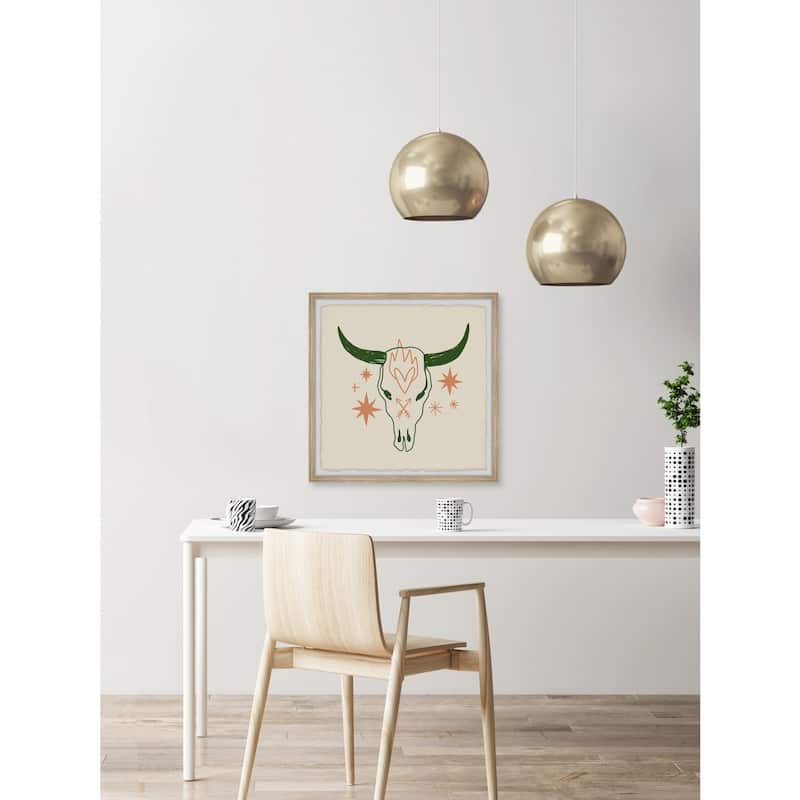 Skull With Green Horns Framed Wall Art, Bold Artistic Accent - Unique Art for a Striking Focal Point