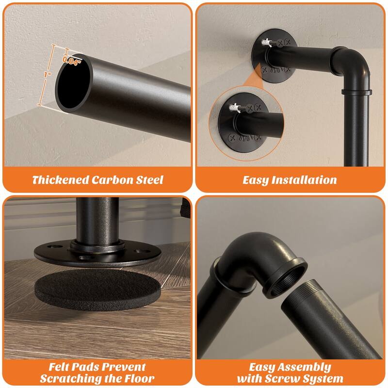 38- 153 Wide Heavy-Duty Wall-Mounted Garment Rack, Pipe Clothes Hanging Rods Closet System