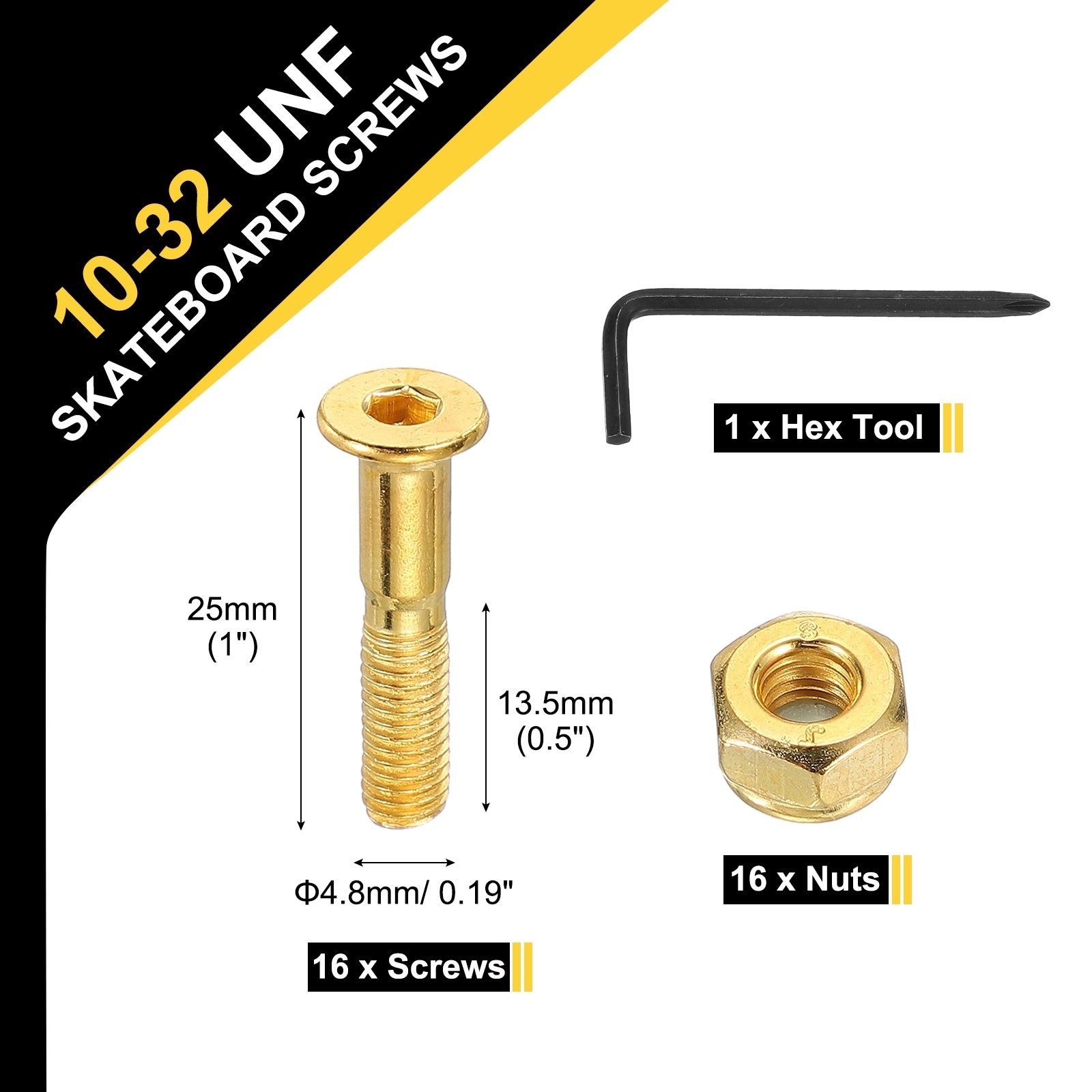 Skateboard Hardware Kit, Mounting Screw Bolts Nuts Set with Hex Key for Skateboard Cruiser