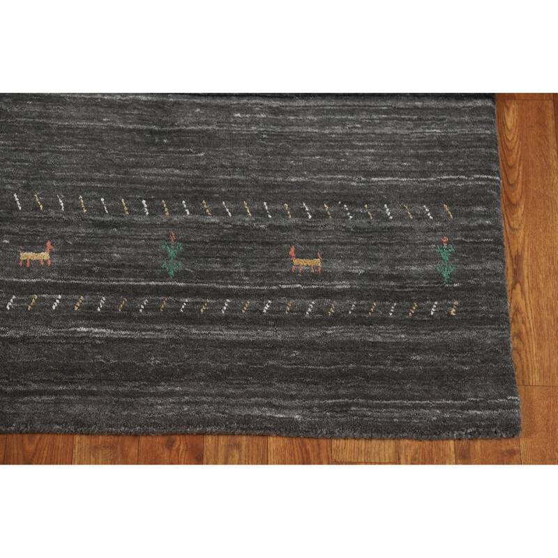Striped Tribal Gabbeh Indian Runner Rug Hand-Knotted Wool Carpet - 3'0" x 10'2"