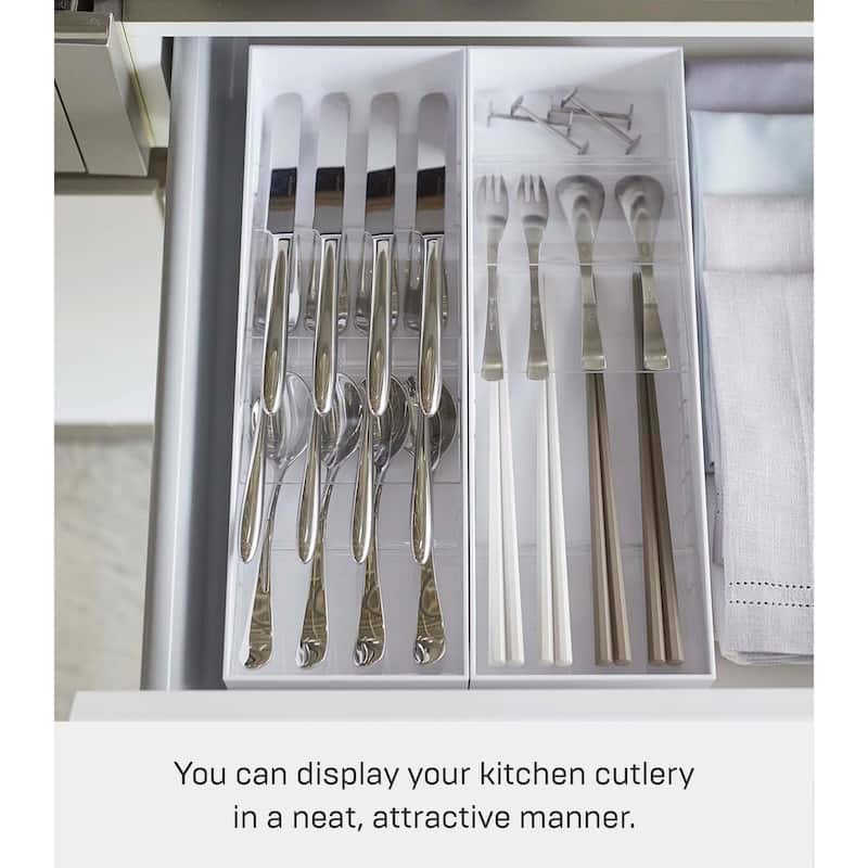 Yamazaki Home Cutlery Organizer - Three Styles, ABS Plastic, Compact, Adjustable - L 4.72 x W 13.78 x H 2.17 inches