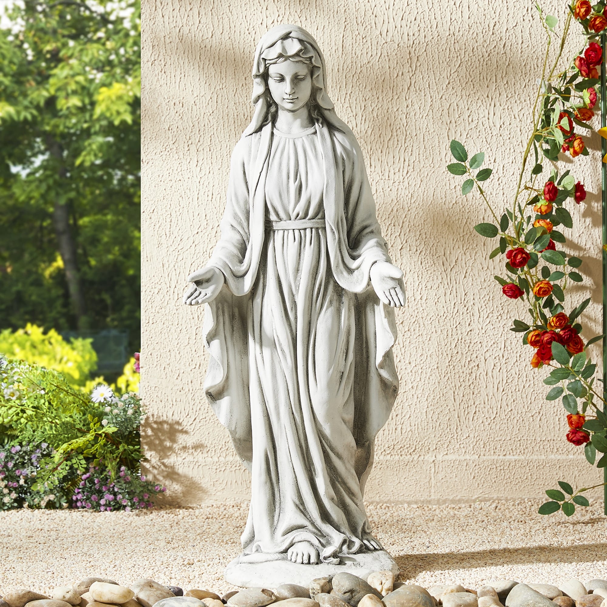 Glitzhome 30"H Vintage MgO Blessed Mother Virgin Mary Garden Statue Indoor Outdoor Sculpture