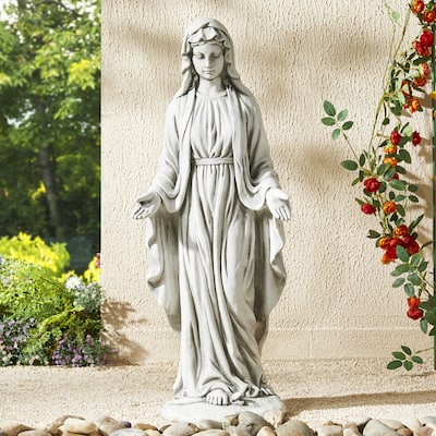30''H Standing Virgin Mary Blessed Mother Statue Holy Cross Sculpture Decoration By Glitzhome