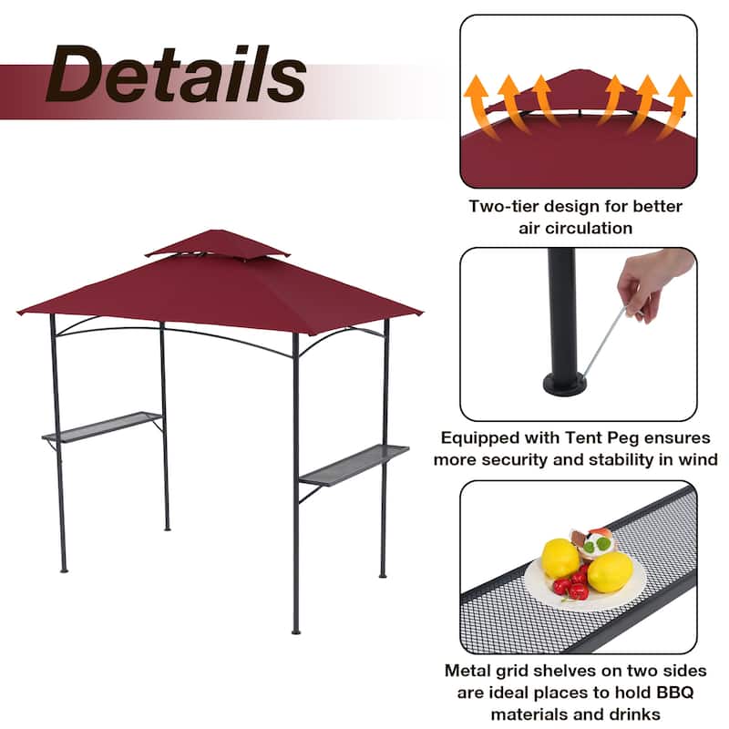 8' x 5' Outdoor Rainproof Grill Gazebo With Double Layer Vented Design