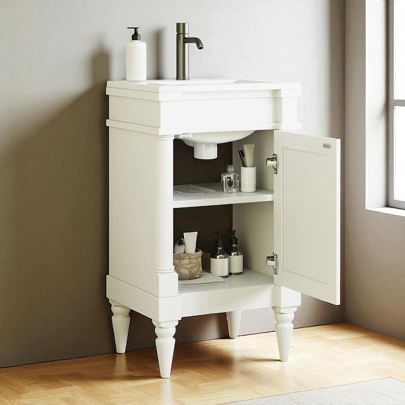 18" Small Bathroom Vanity with Sink, Modern Freestanding Storage Cabinet with Door and Shelf, Compact Single Sink