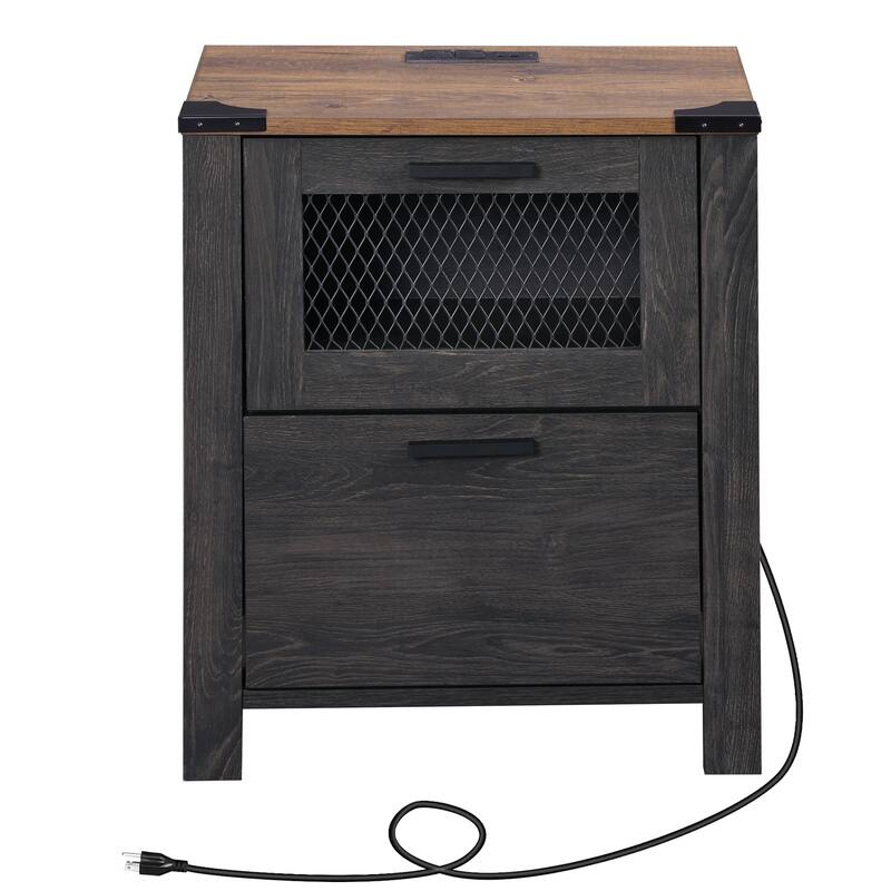 WAMPAT Nightstand with Charging Station,Farmhouse End Table - 1 Pack