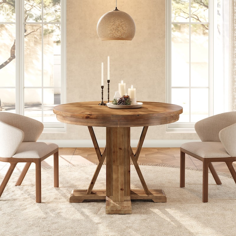 Round Pedestal Dining Table, 39.4-Inch Farmhouse Solid Wood Dinner Table