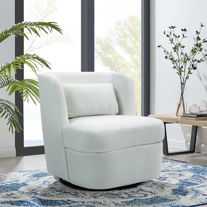 360°Swivel Barrel Chair with Cushion - Boucle - White