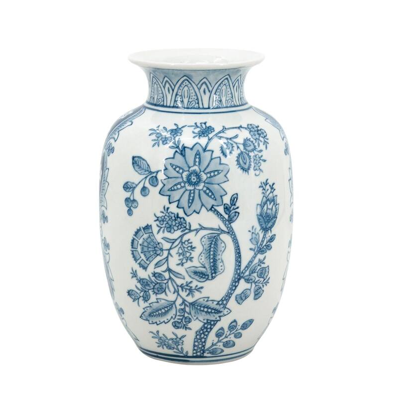 9" Light Blue And White Floral Round Porcelain Jar - 5.50