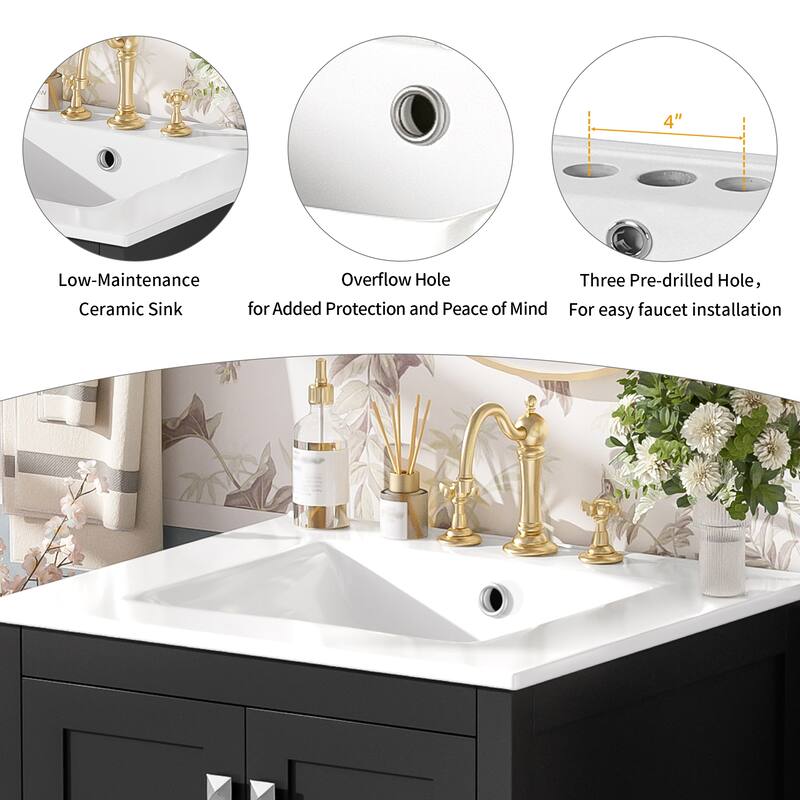 24" Bathroom Vanity with Undermount Sink - 2 Soft-Close Doors, 1 Drawer, Double-Layer Shelf, Space-Saving for Small Bathrooms