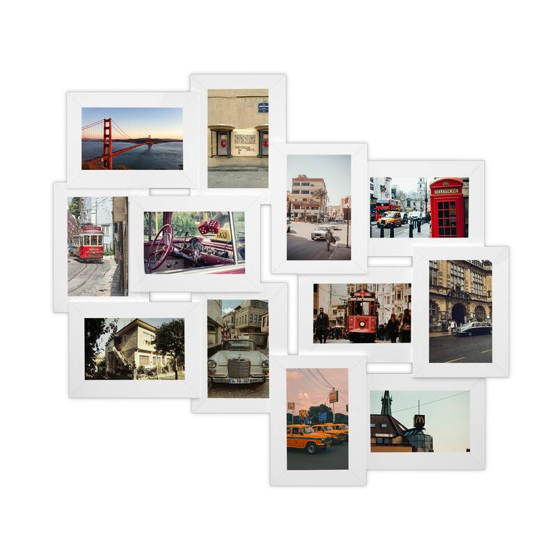 HELLO LAURA Stylish Modern 12-Image Collage Photo Frame - White Glossy Finish