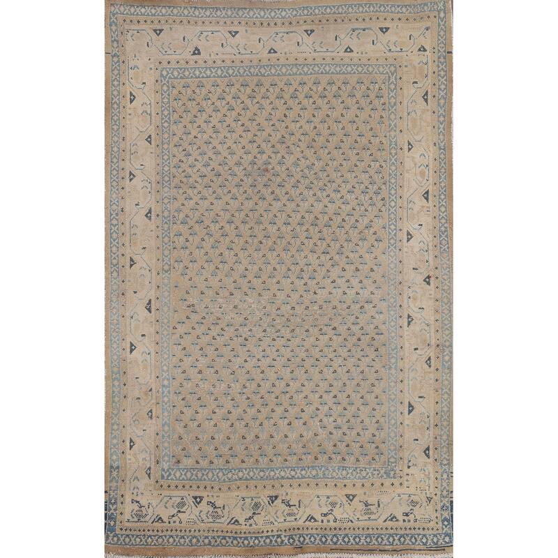 Hand Knotted Oriental 100% Wool Carpet Traditional All-Over Beige & Ivories Botemir Area Rug - 5' 10'' X 4' 11''