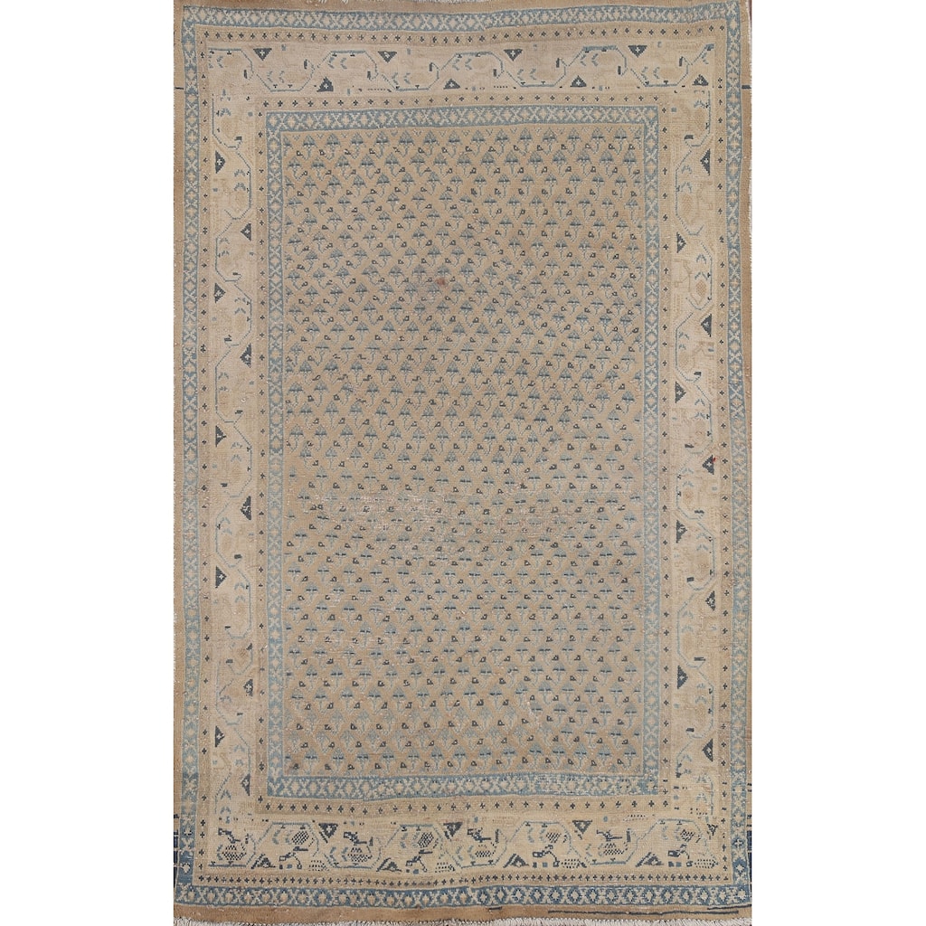 Hand Knotted Oriental 100% Wool Carpet Traditional All-Over Beige & Ivories Botemir Area Rug - 5' 10'' X 4' 11''