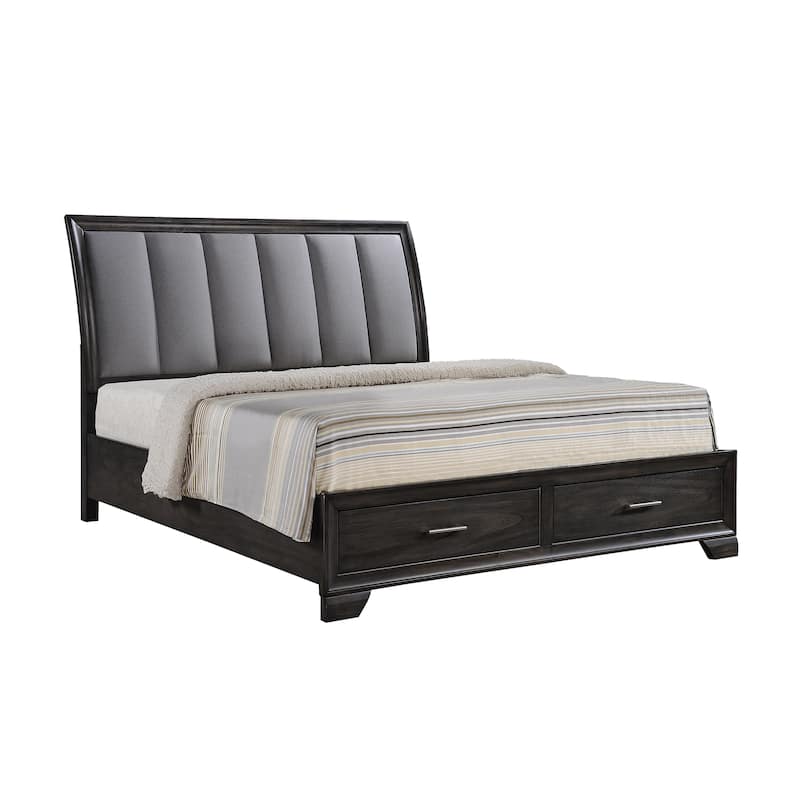 Queen Size Upholstered Storage Bed with 2 Footboard Drawers and Ultra-Plush Headboard - Gray