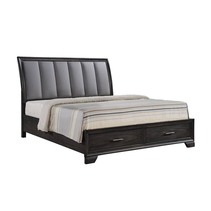 Queen Storage Platform Bed with Ultra-Plush Headboard and Drawers - Gray
