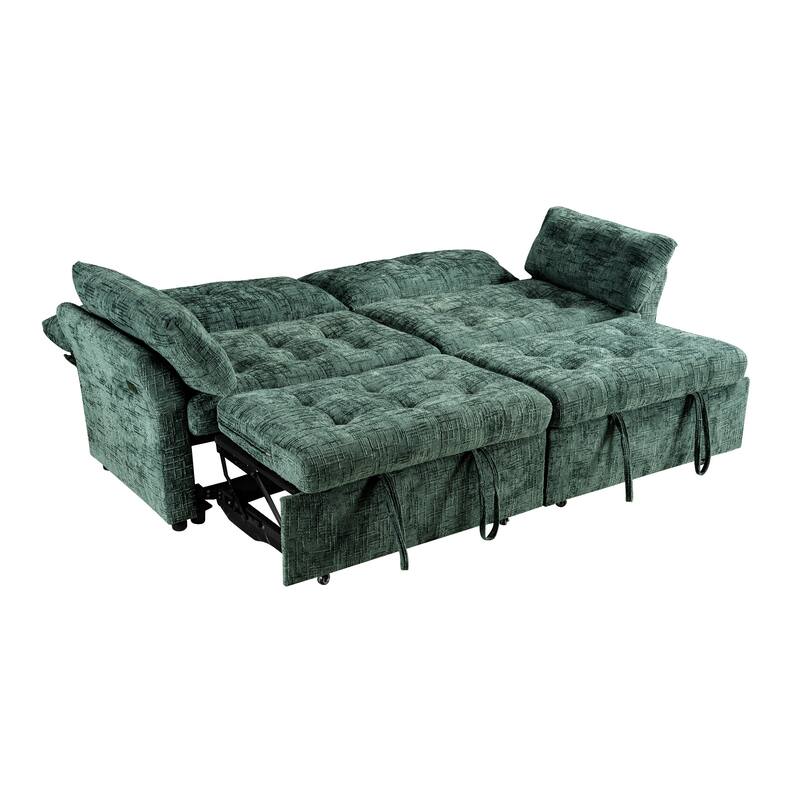 3-Seat Sofa Bed – Pull-Out Sleeper, 89" Sectional Sofa in Beige/Blue/Green