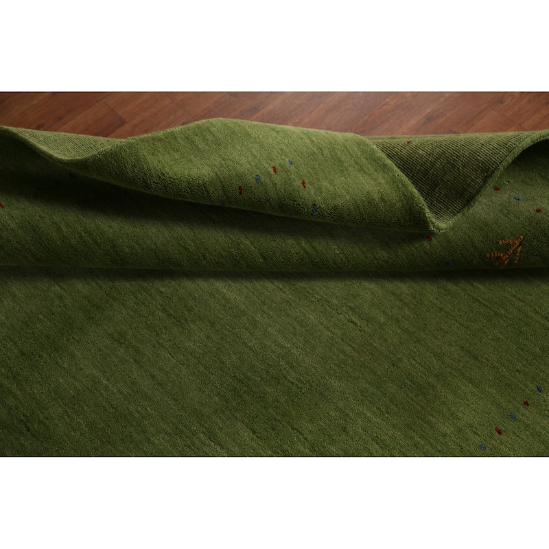 Hand Knotted Oriental 100% Wool Carpet Tribal Animal Pictorial Green Gabbeh Area Rug - 7' 8'' X 5' 3''
