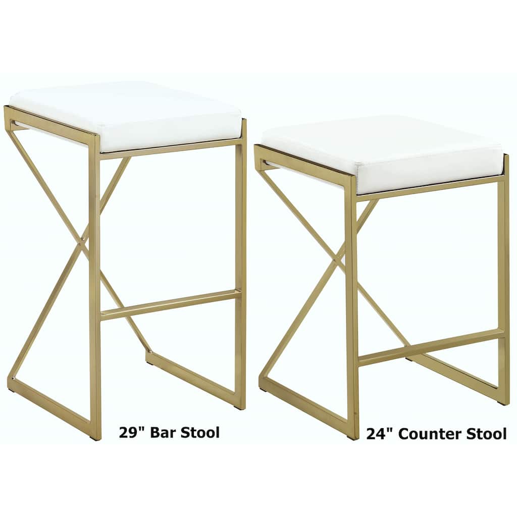Chic Euro Design Gold Frame with White Upholstered Seat Stool