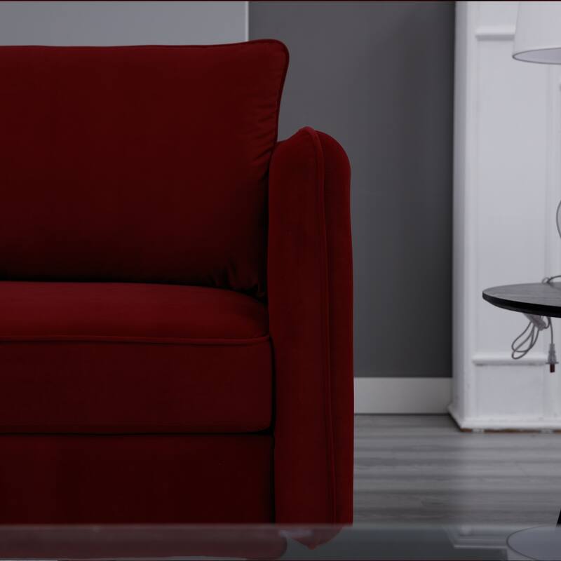 Velvet Accent Chair for Living Room, Mid Century Modern Single Sofa Chair with Pillow and Metal Legs