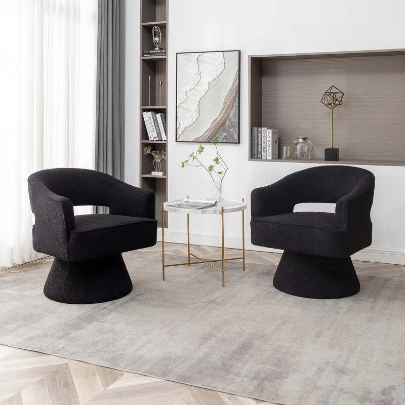 SEYNAR Modern Glam Open Back Velvet Upholstered Round Swivel Accent Arm Barrel Chair for Living Room Set of 2