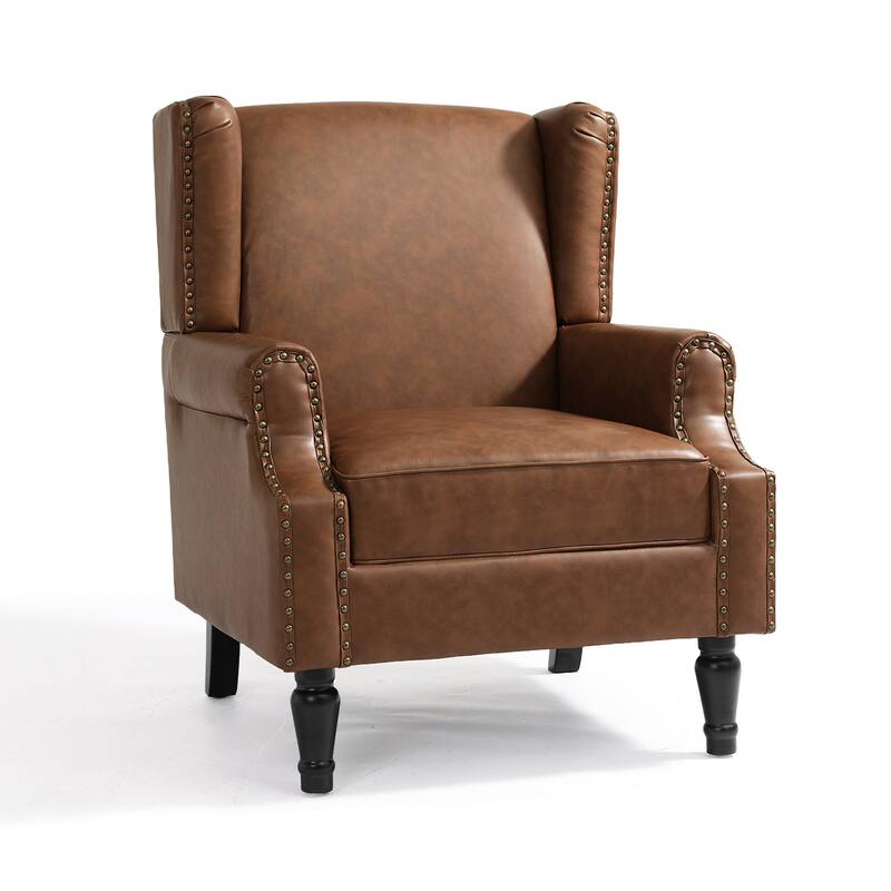 2 Set Modern Vegan Leather Wing Back Armchair