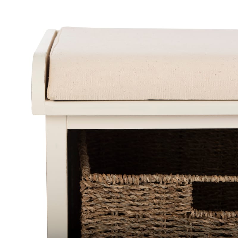 SAFAVIEH Lonan White 3-drawer Wicker Storage Bench - 47" W x 16.1" L x 19.9" H