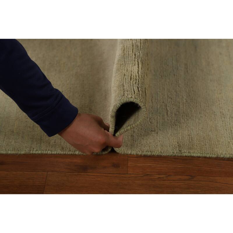 Hand Knotted Oriental 100% Wool Carpet Modern Modern Green Gabbeh Runner Rug - 9' 4'' X 2' 7''